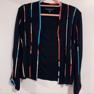 Ming Wang black blazer with multicolor striped detailing